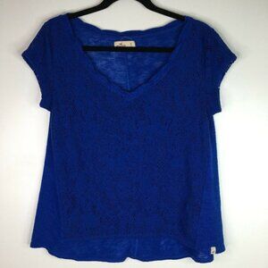 Hollister Lace Floral cap sleeve Knit Top S Royal Blue